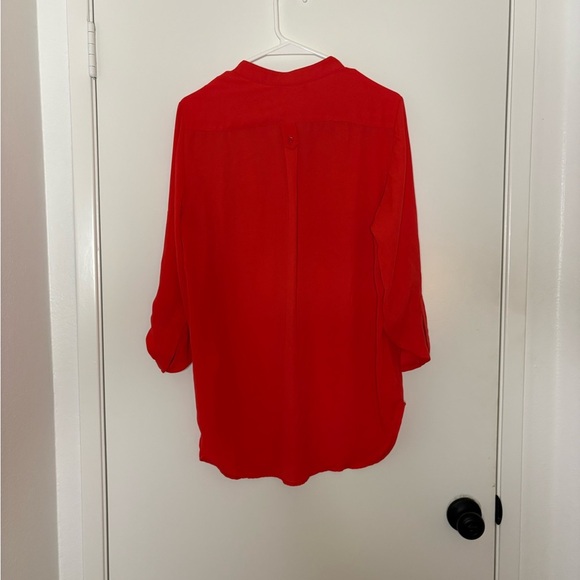 Pleione Red Blouse with Mandarin Collar and Cuffed 3/4 Sleeves - Picture 2 of 2